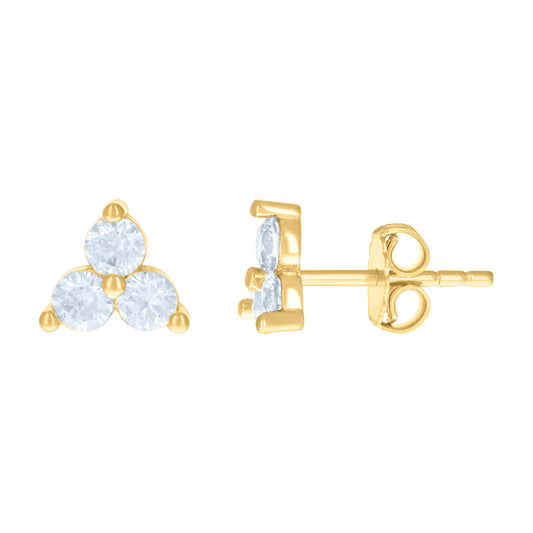 10k Yellow Gold Womens Cubic Zirconia Trillion Fashion Stud Earrings