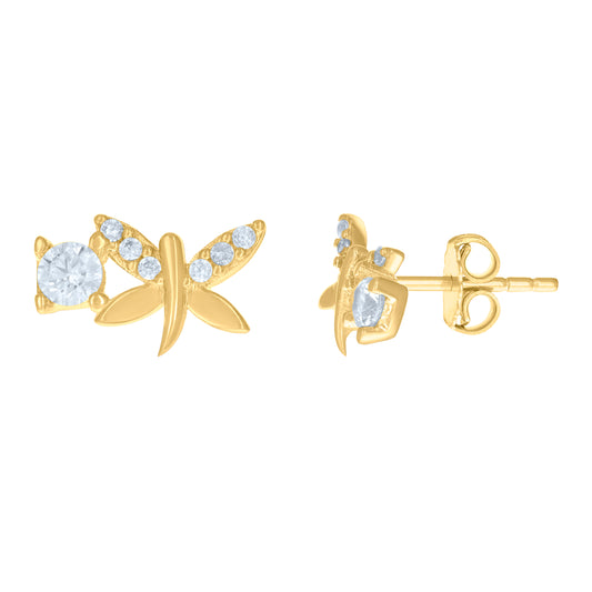 10k Yellow Gold Womens Cubic Zirconia Dragonfly Fashion Stud Earrings
