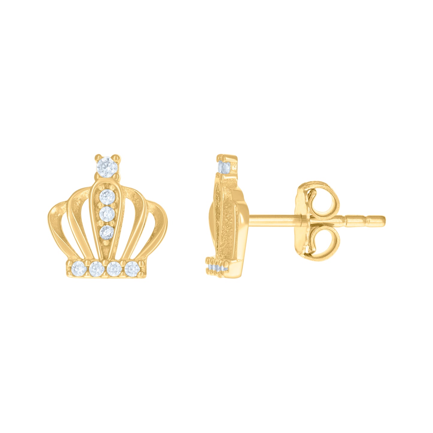 10k Yellow Gold Womens Cubic Zirconia Crown Fashion Stud Earrings