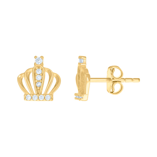 10k Yellow Gold Womens Cubic Zirconia Crown Fashion Stud Earrings