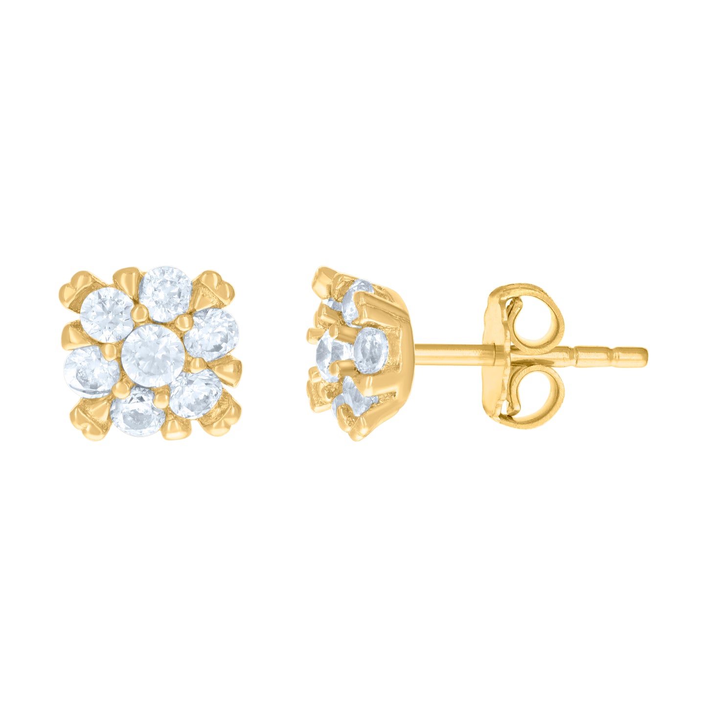 10k Yellow Gold Womens Cubic Zirconia Flower Fashion Stud Earrings