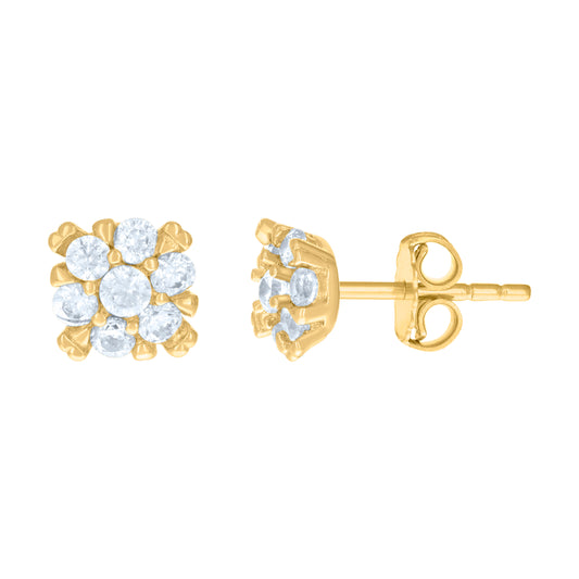 10k Yellow Gold Womens Cubic Zirconia Flower Fashion Stud Earrings