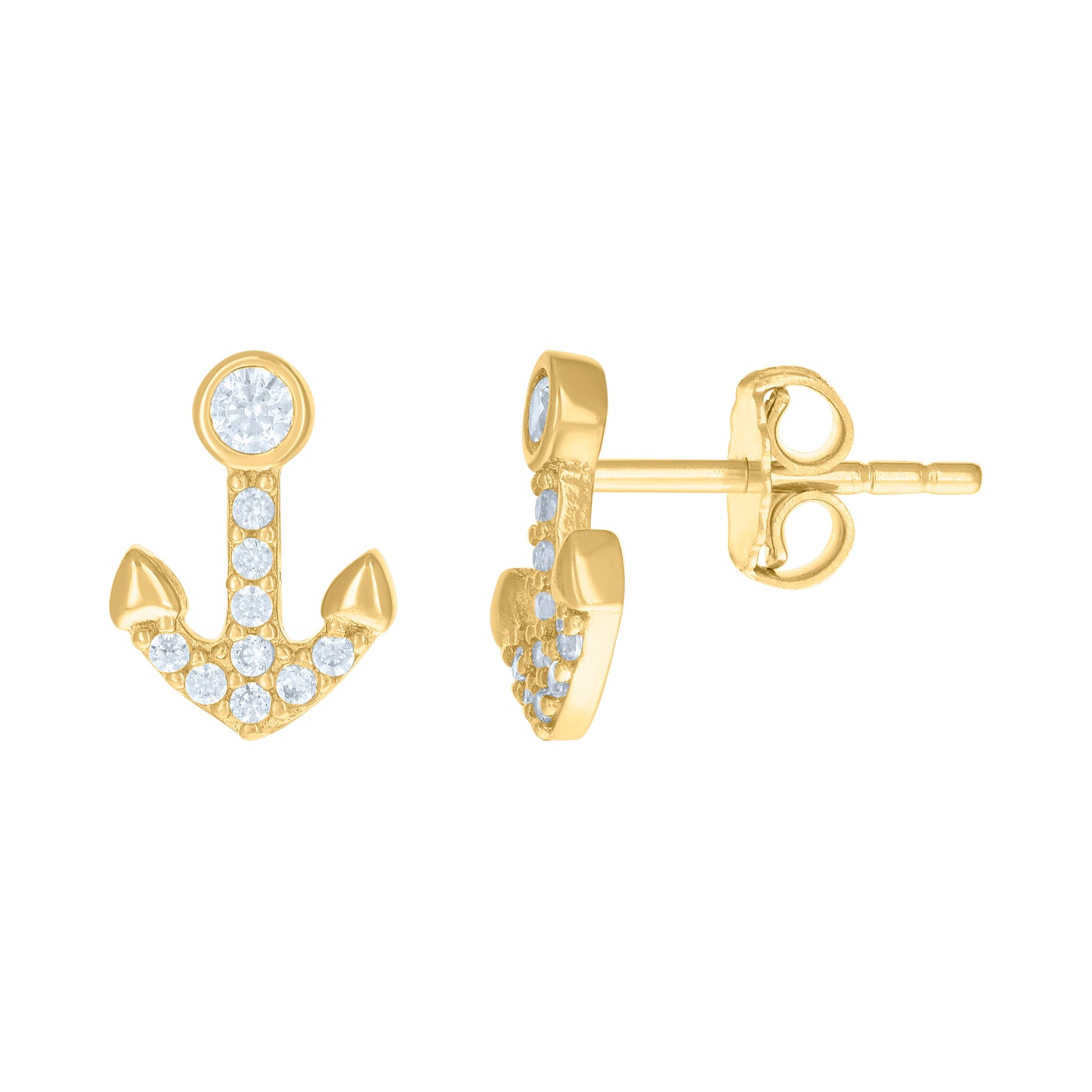10k Yellow Gold Womens Cubic Zirconia Anchor Ocean Stud Earrings