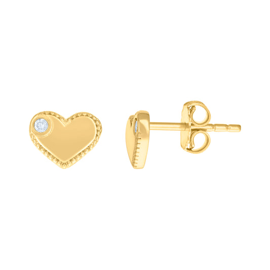 10k Yellow Gold Womens Cubic Zirconia Heart Stud Earrings