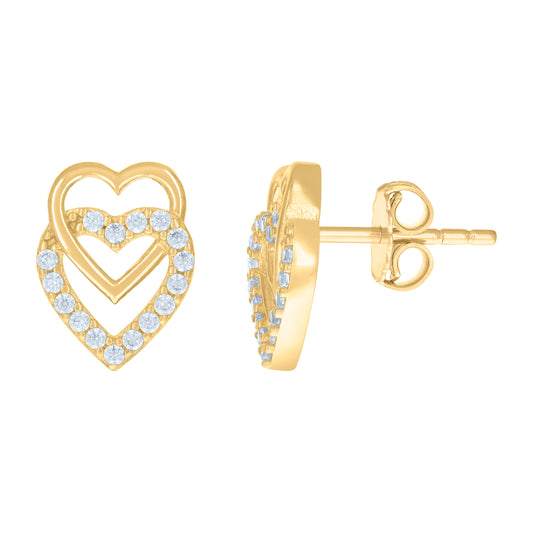10k Yellow Gold Womens Cubic Zirconia Intertwined Hearts Stud Earrings