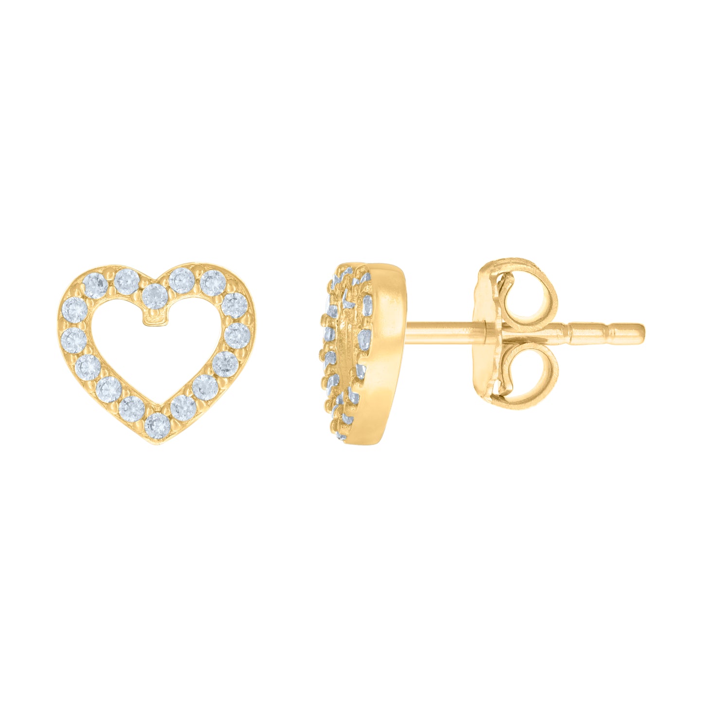 10k Yellow Gold Womens Cubic Zirconia Heart Stud Earrings
