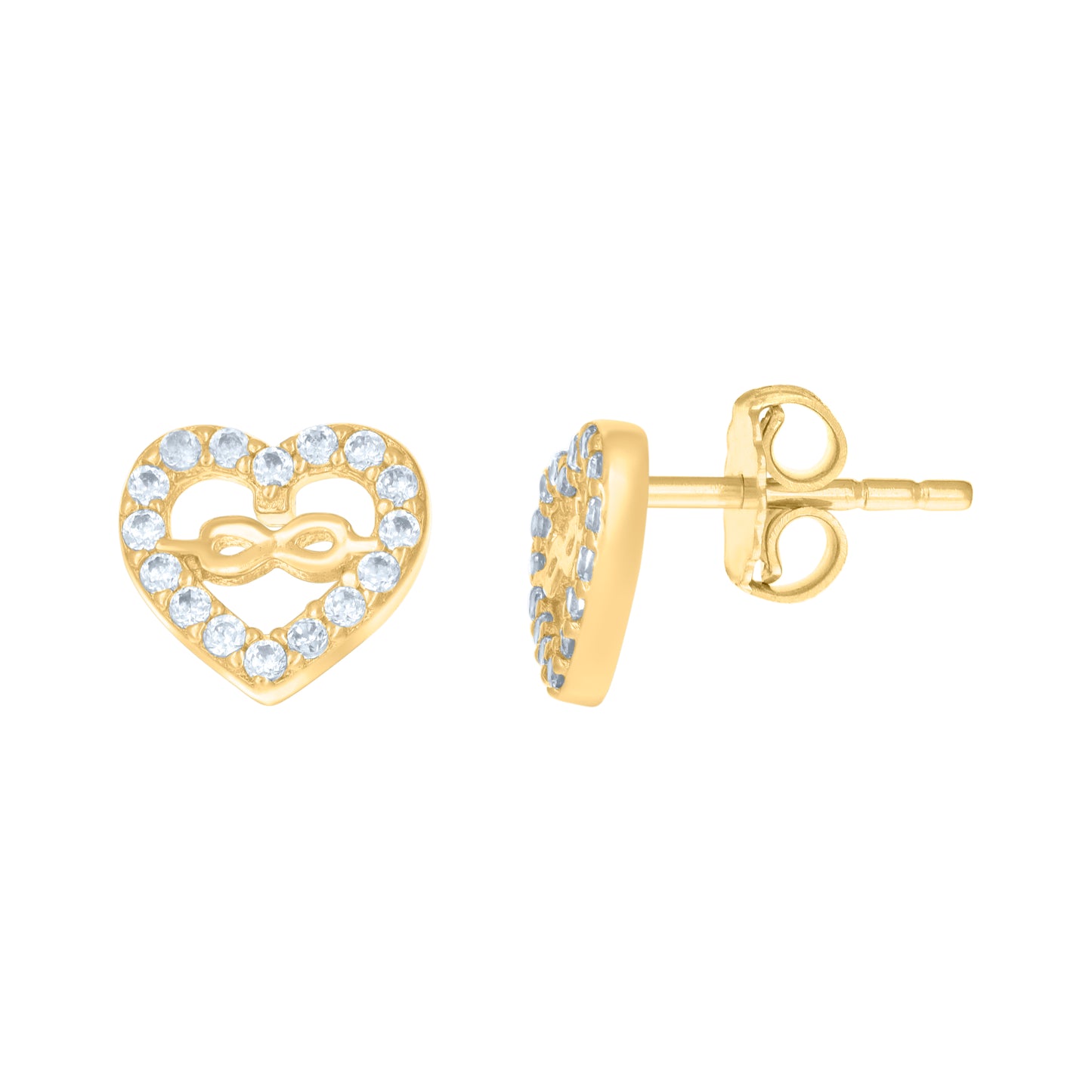 10k Yellow Gold Womens Cubic Zirconia Heart Infinity Love Stud Earrings