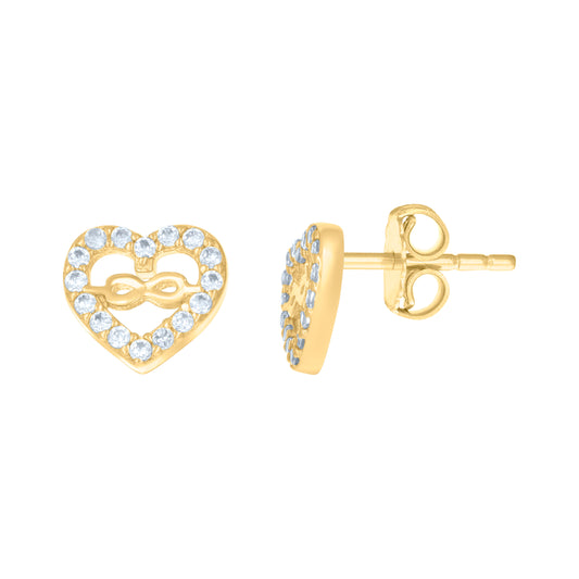 10k Yellow Gold Womens Cubic Zirconia Heart Infinity Love Stud Earrings