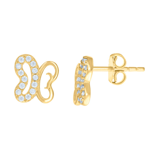10k Yellow Gold Womens Cubic Zirconia Butterfly Fashion Stud Earrings