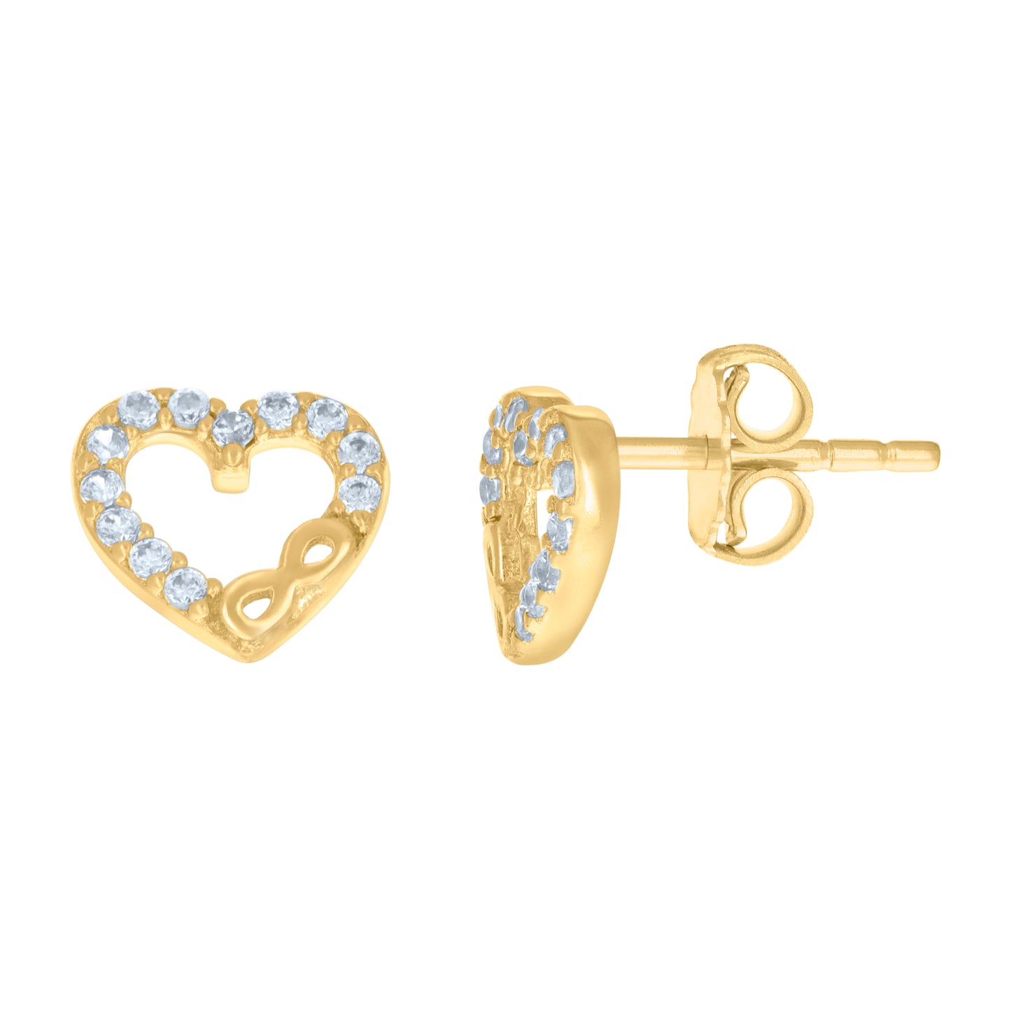 10k Yellow Gold Womens Cubic Zirconia Heart Infinity Love Stud Earrings