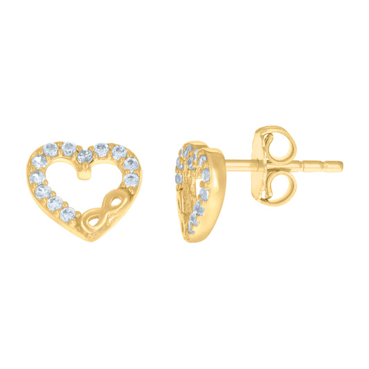 10k Yellow Gold Womens Cubic Zirconia Heart Infinity Love Stud Earrings