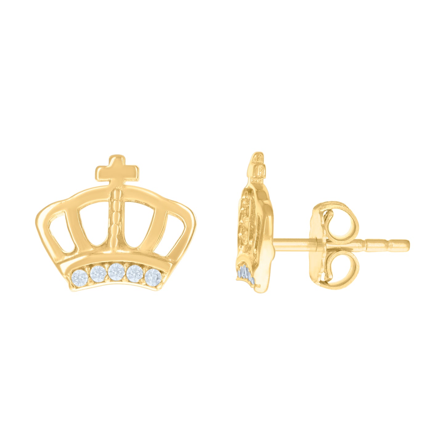 10k Yellow Gold Womens Cubic Zirconia Crown Fashion Stud Earrings