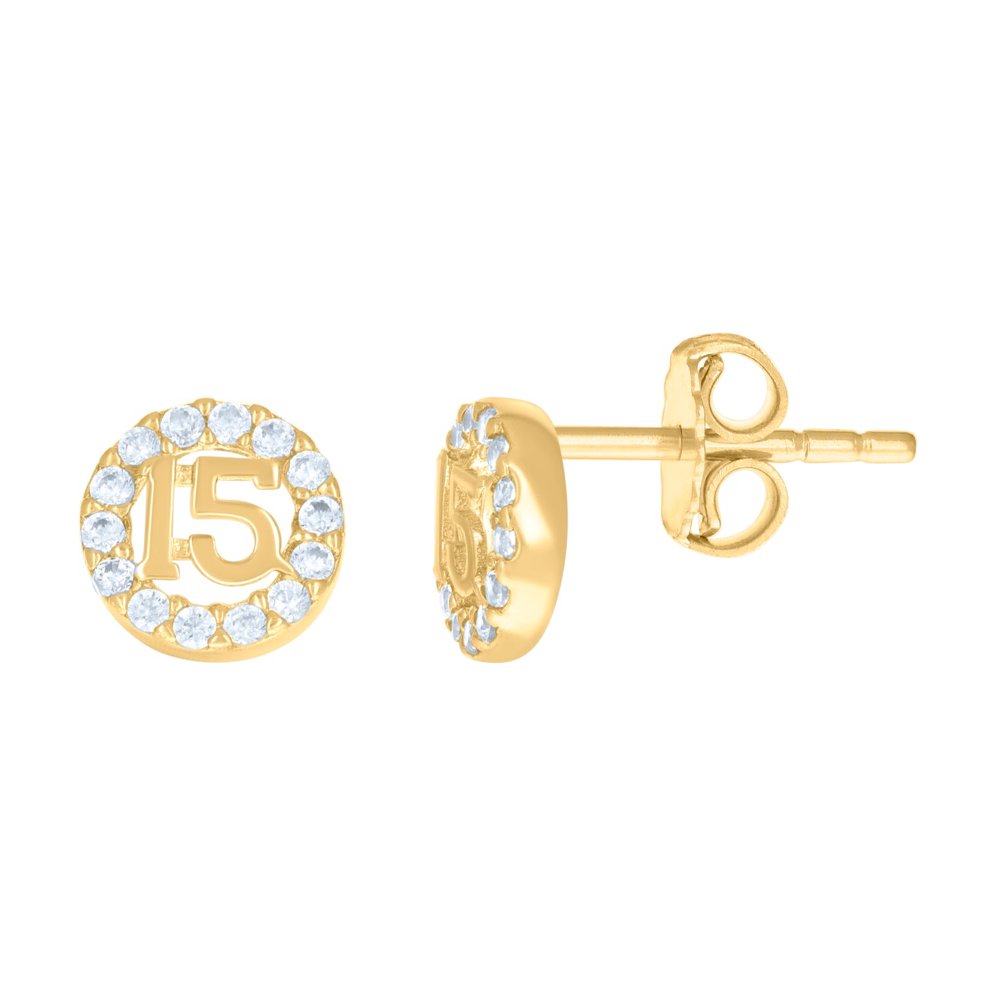 10k Yellow Gold Womens Cubic Zirconia Anos 15 Quinceanera Stud Earrings