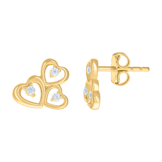 10k Yellow Gold Womens Cubic Zirconia Hearts Stud Earrings