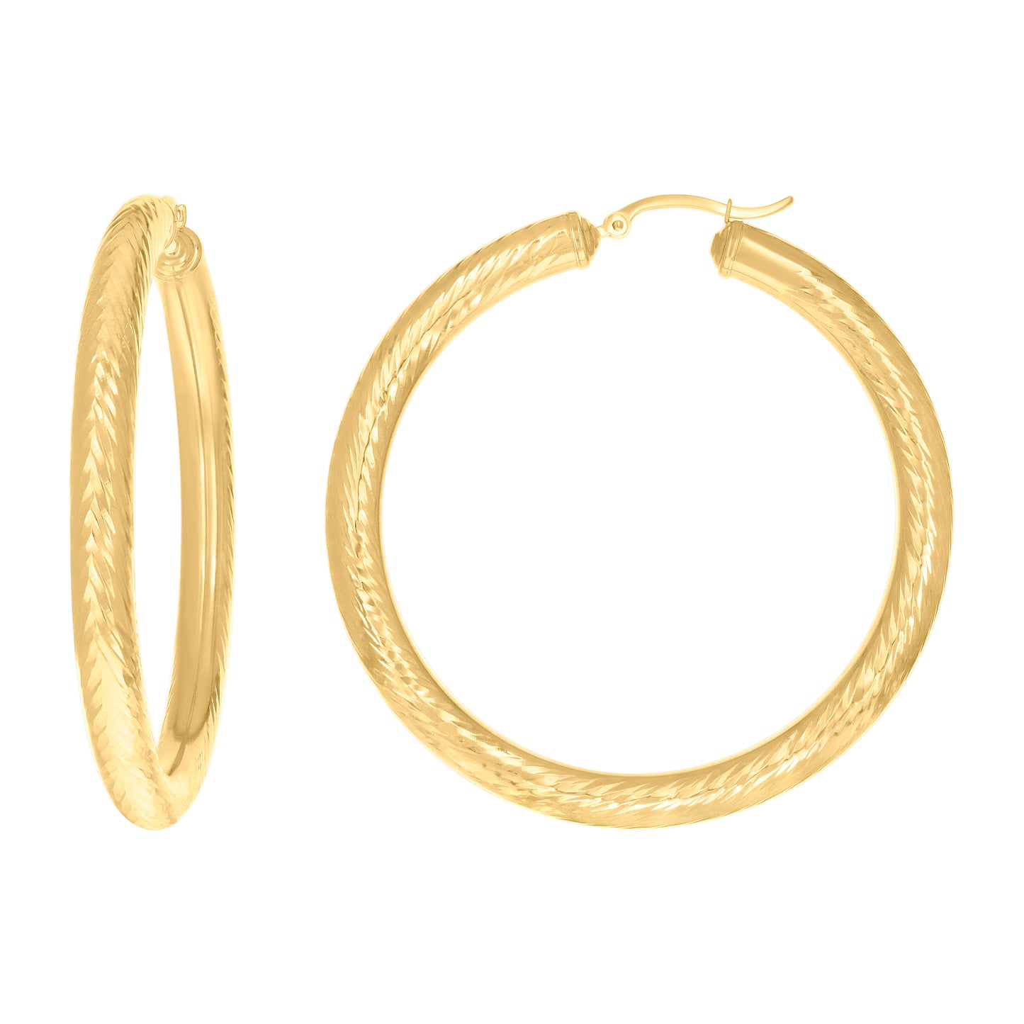 10k Yellow Gold Womens Round Tube Diamond-cut Patterned Fancy Hoop Earrings 5mm-57