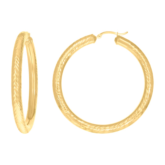 10k Yellow Gold Womens Round Tube Diamond-cut Patterned Fancy Hoop Earrings 5mm-57