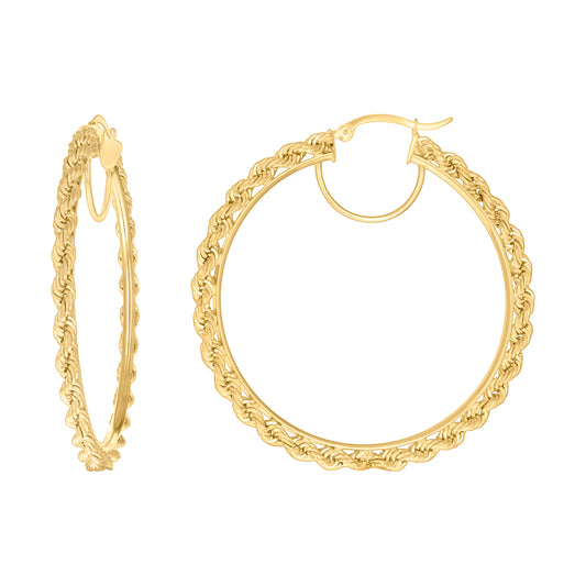 10k Yellow Gold Womens Fancy Twisted Rope Hoop Earrings 3mm-50