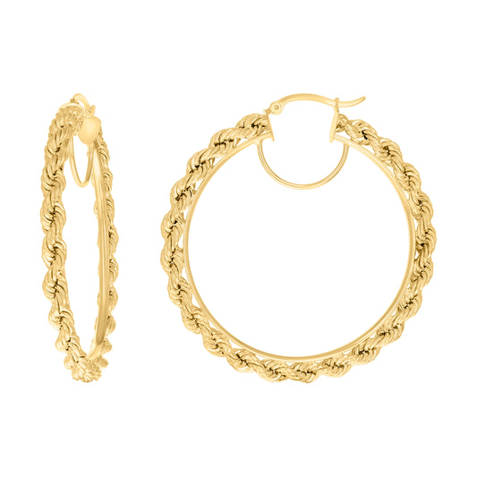 10k Yellow Gold Womens Fancy Twisted Rope Hoop Earrings 4mm-50