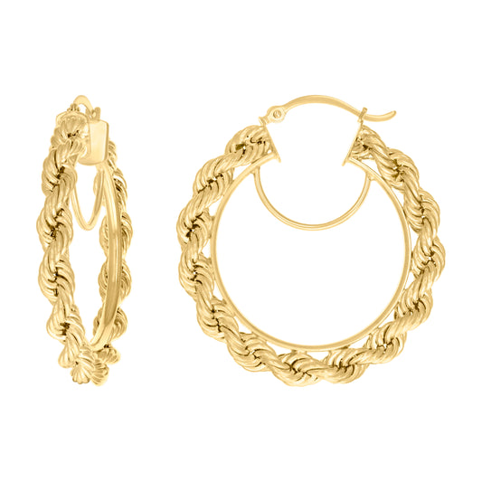 10k Yellow Gold Womens Fancy Twisted Rope Hoop Earrings 5mm-38
