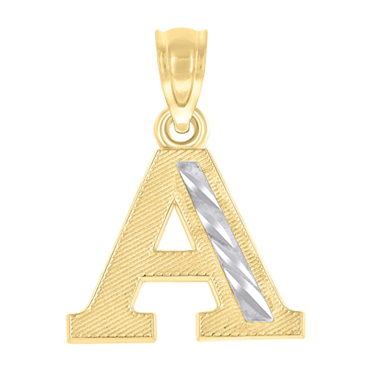 10k Two Tone Gold Unisex Diamond Cut Initial A Charm Pendant