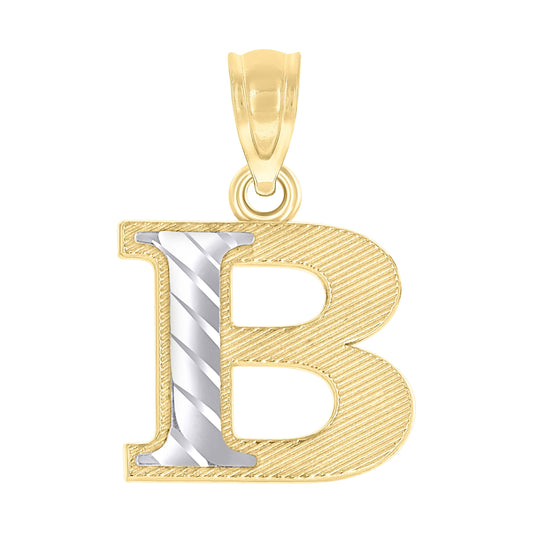 10k Two Tone Gold Unisex Diamond Cut Initial B Charm Pendant