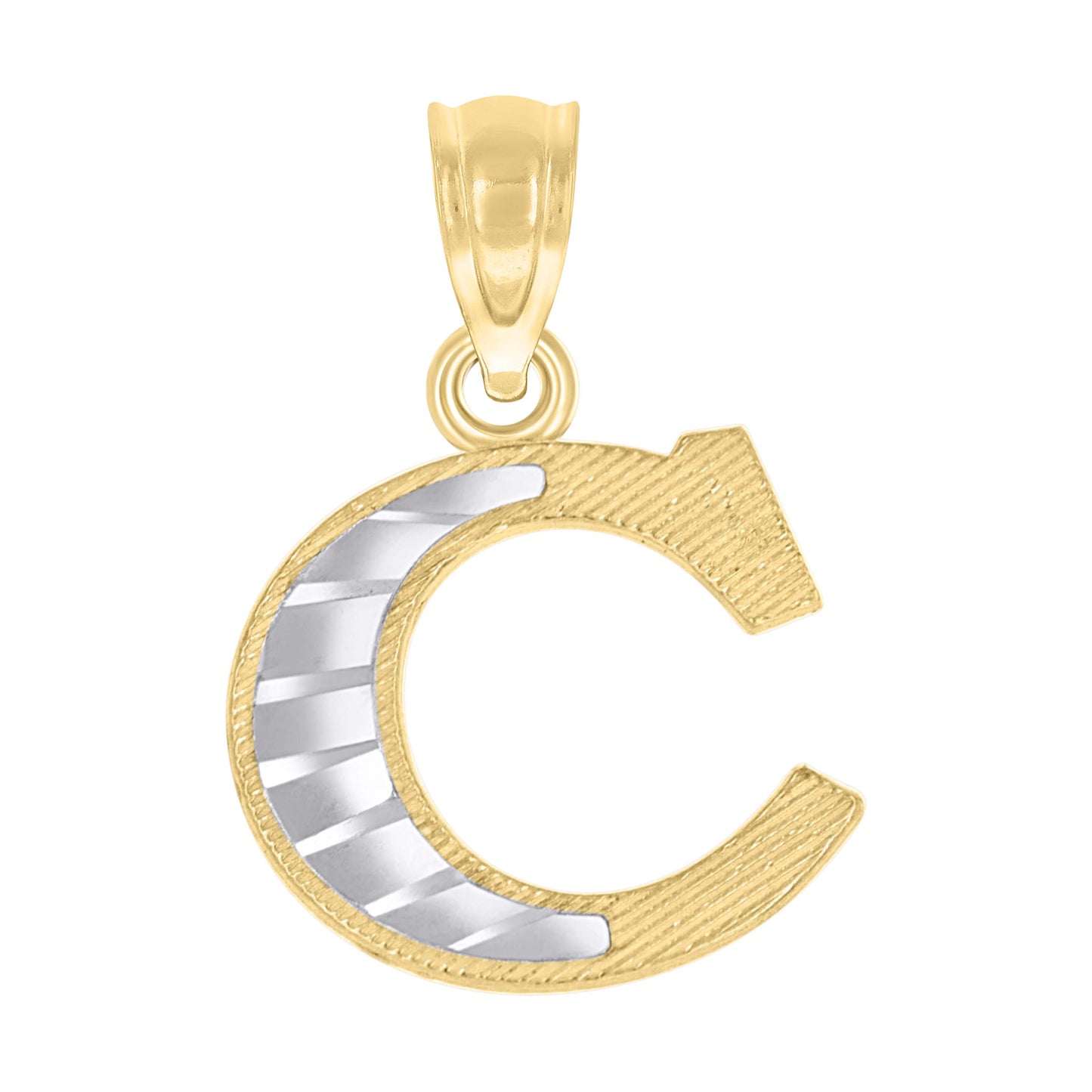 10k Two Tone Gold Unisex Diamond Cut Initial C Charm Pendant