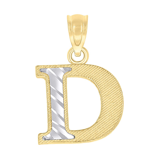 10k Two Tone Gold Unisex Diamond Cut Initial D Charm Pendant
