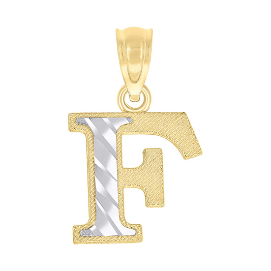 10k Two Tone Gold Unisex Diamond Cut Initial F Charm Pendant