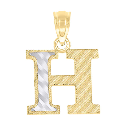 10k Two Tone Gold Unisex Diamond Cut Initial H Charm Pendant
