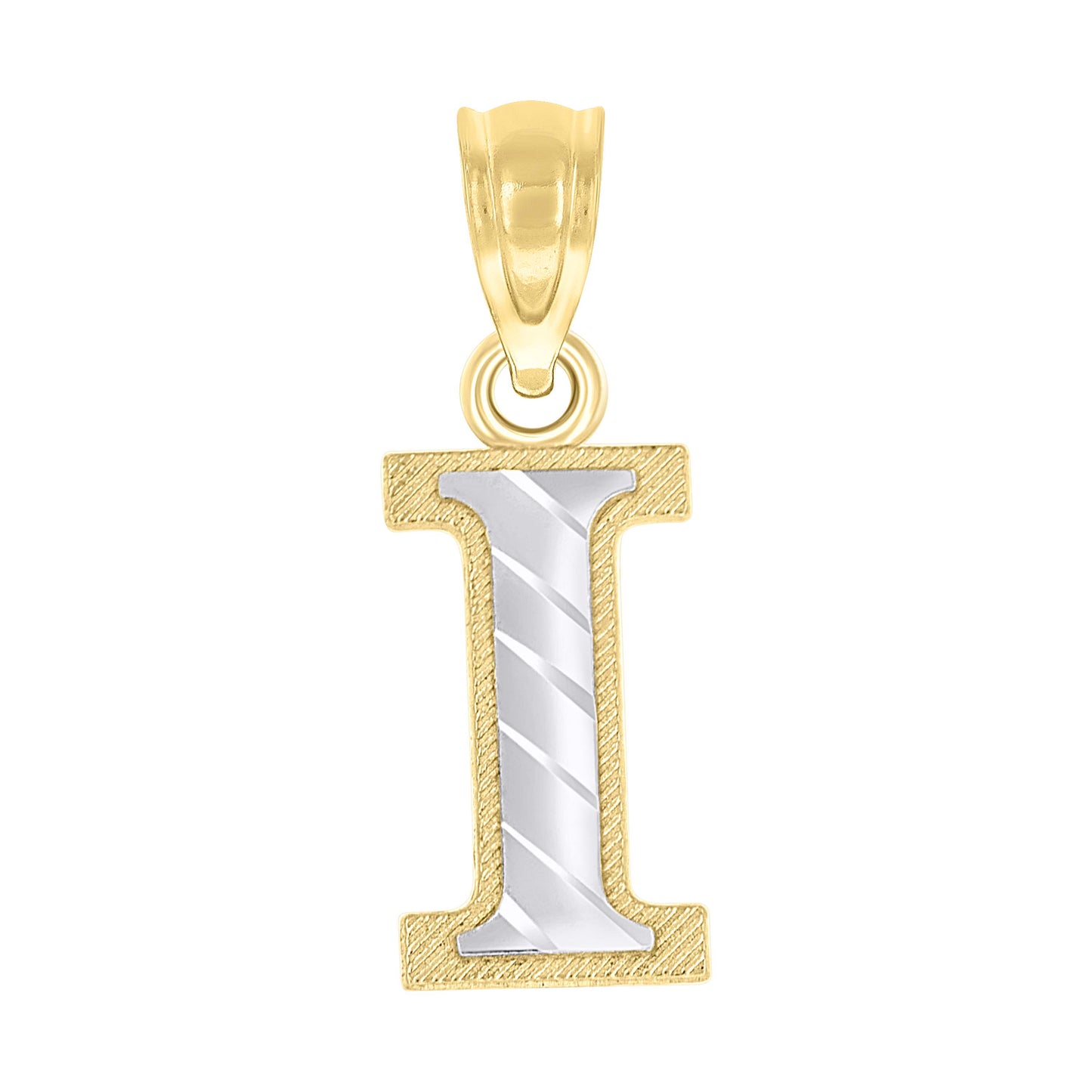 10k Two Tone Gold Unisex Diamond Cut Initial I Charm Pendant
