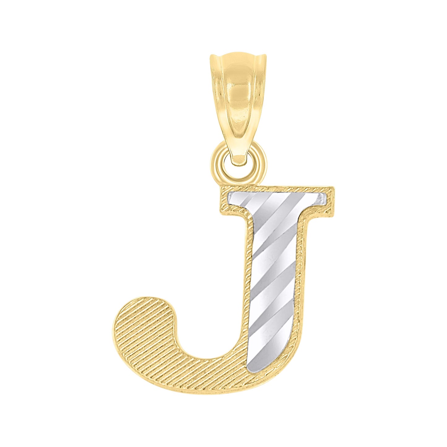 10k Two Tone Gold Unisex Diamond Cut Initial J Charm Pendant