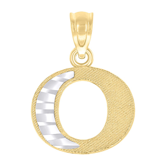 10k Two Tone Gold Unisex Diamond Cut Initial O Charm Pendant
