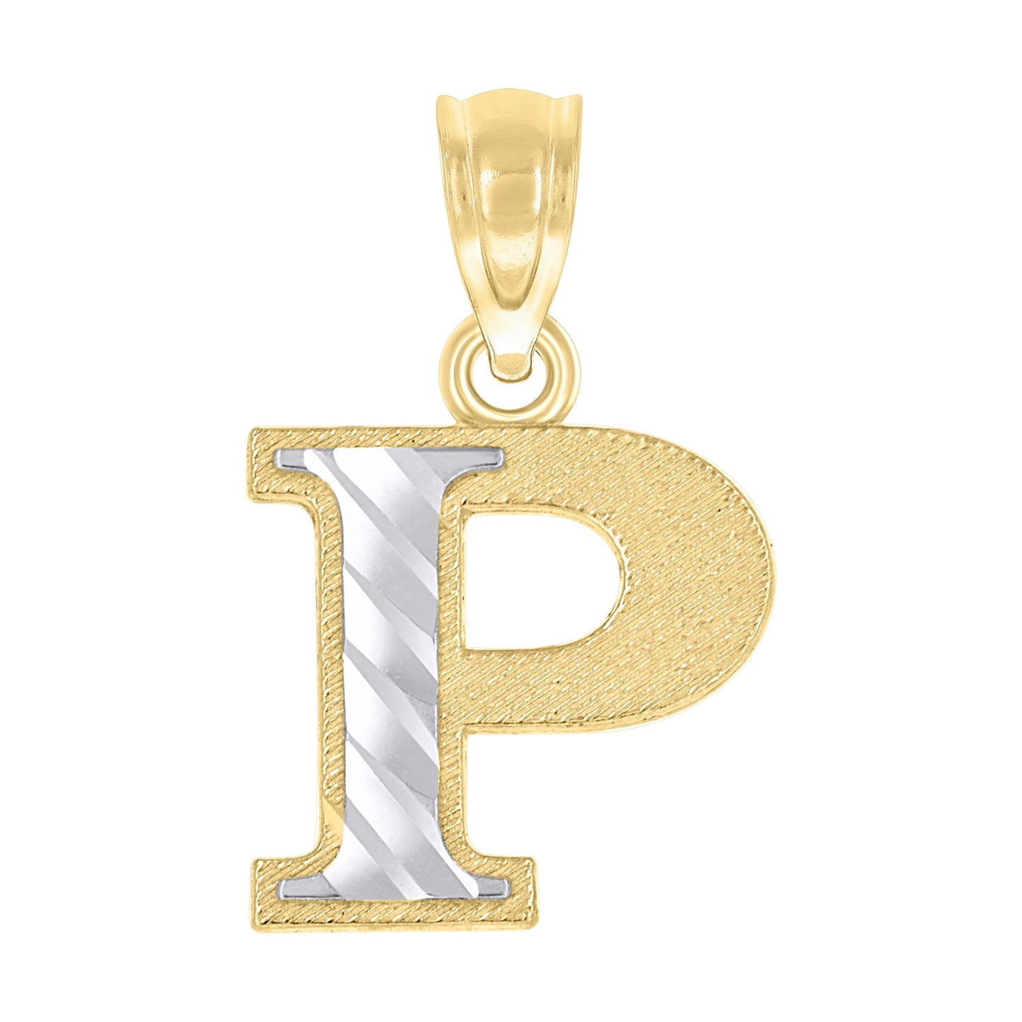 10k Two Tone Gold Unisex Diamond Cut Initial P Charm Pendant