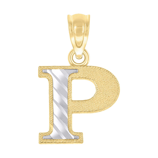 10k Two Tone Gold Unisex Diamond Cut Initial P Charm Pendant