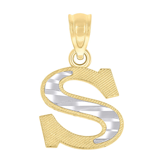 10k Two Tone Gold Unisex Diamond Cut Initial S Charm Pendant