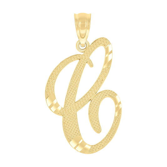 10k Yellow Gold Diamond Cut Unisex C Initial Charm Pendant
