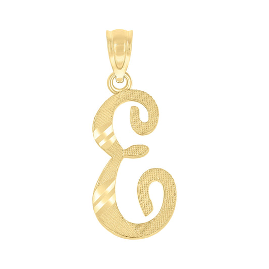 10k Yellow Gold Unisex Diamond Cut Initial E Charm Pendant