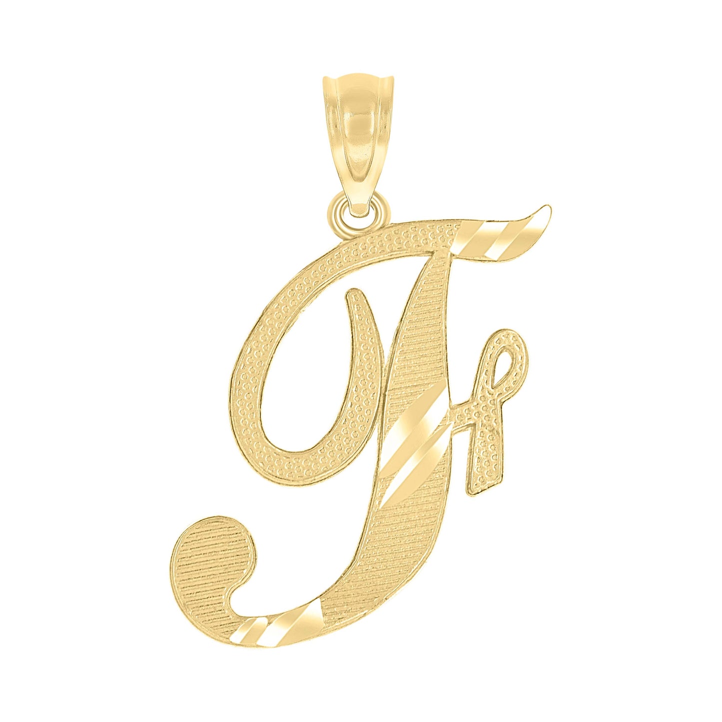 10k Yellow Gold Unisex Diamond Cut Initial F Charm Pendant