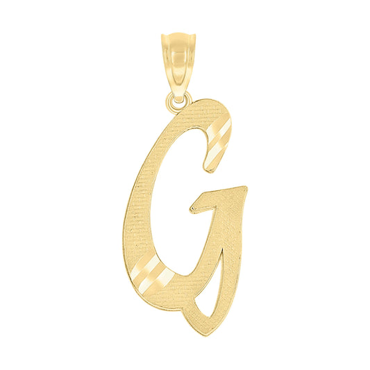 10k Yellow Gold Unisex Diamond Cut Initial G Charm Pendant