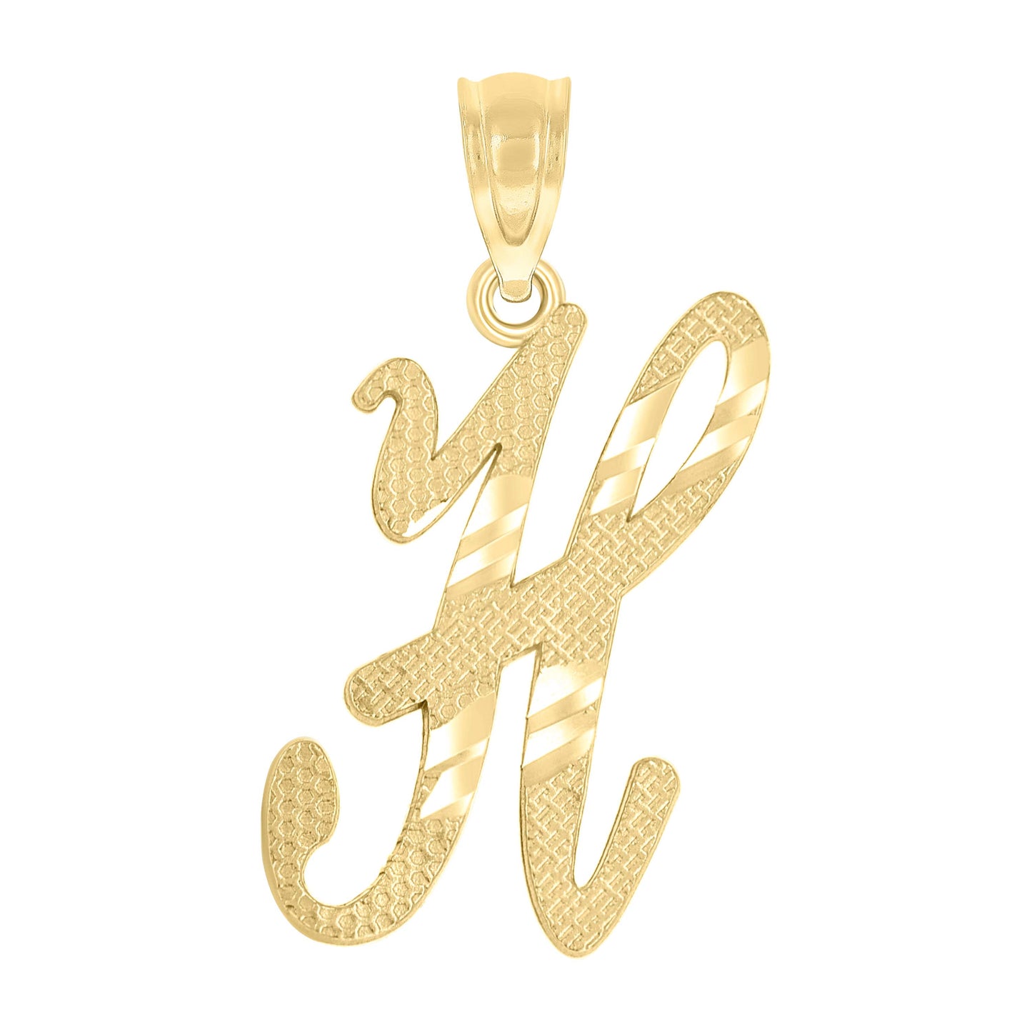 10k Yellow Gold Unisex Diamond Cut Initial H Charm Pendant