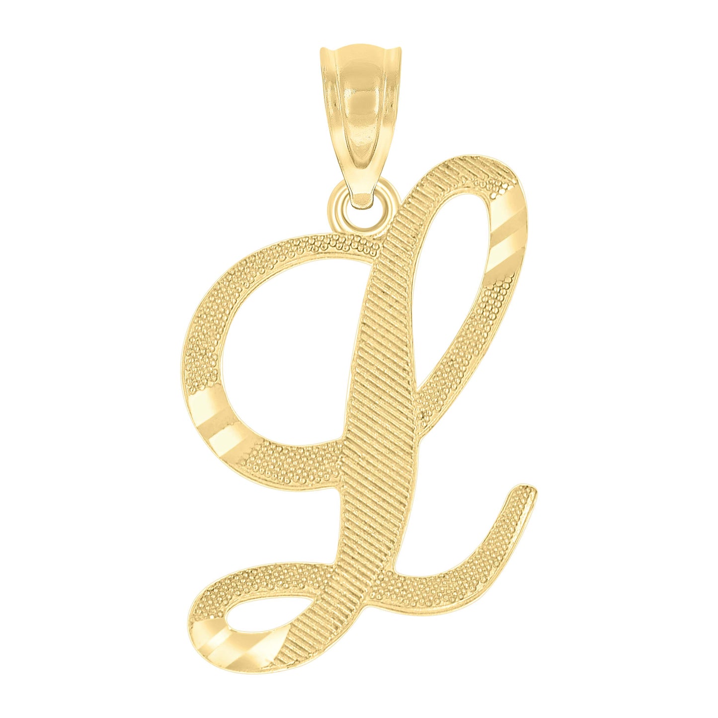 10k Yellow Gold Unisex Diamond Cut Initial L Charm Pendant