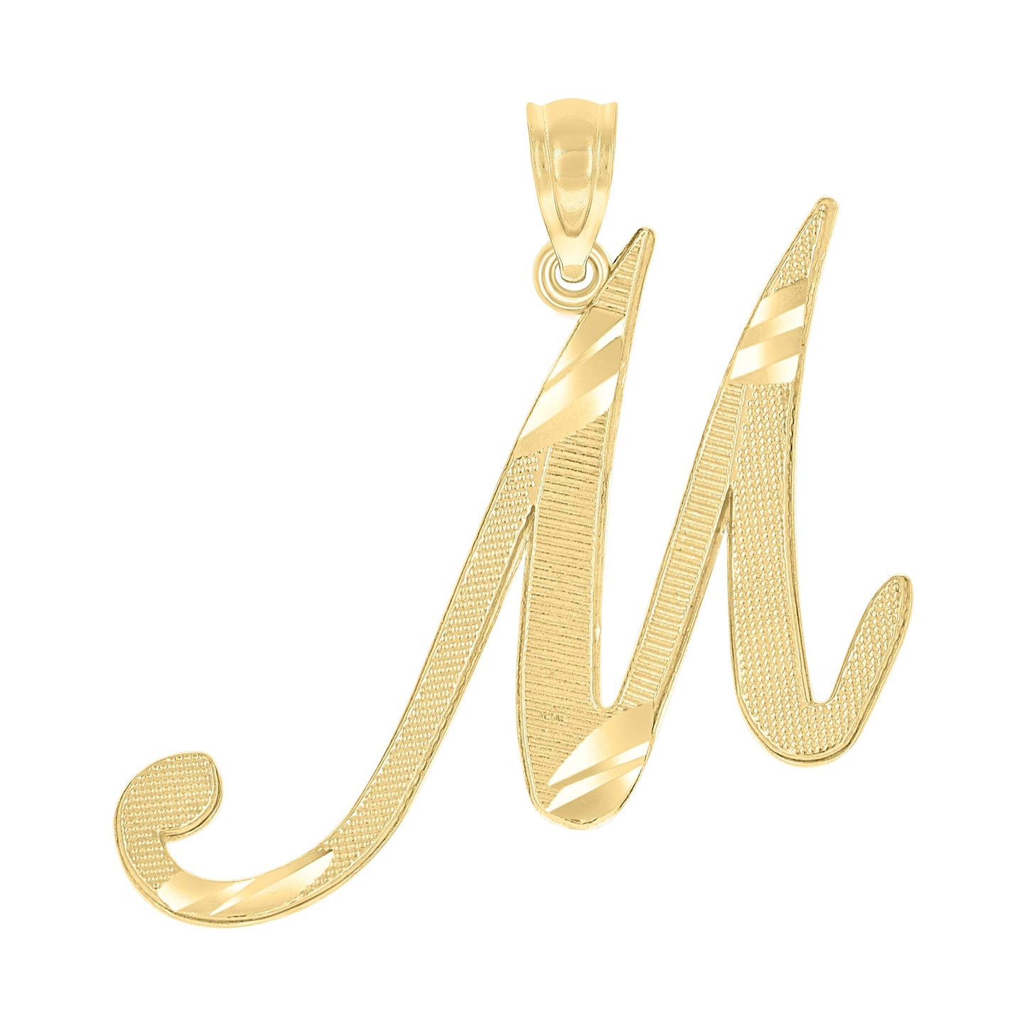 10k Yellow Gold Unisex Diamond Cut Initial M Charm Pendant