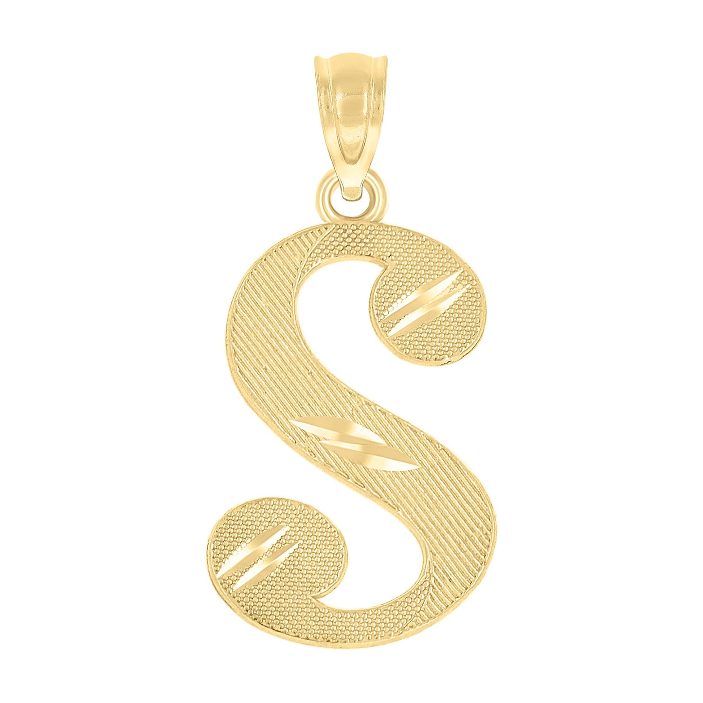 10k Yellow Gold Unisex Diamond Cut Initial S Charm Pendant