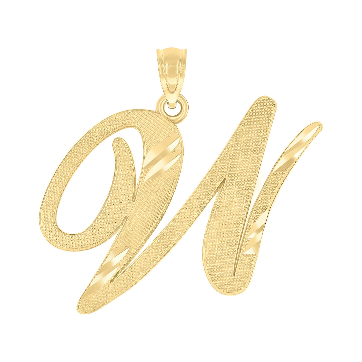 10k Yellow Gold Unisex Diamond Cut Initial W Charm Pendant
