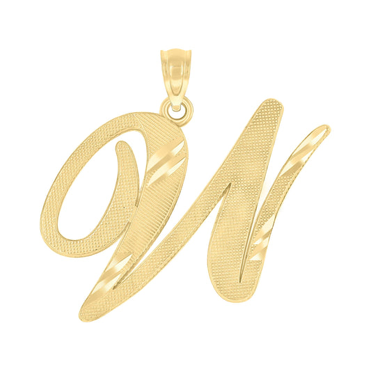 10k Yellow Gold Unisex Diamond Cut Initial W Charm Pendant