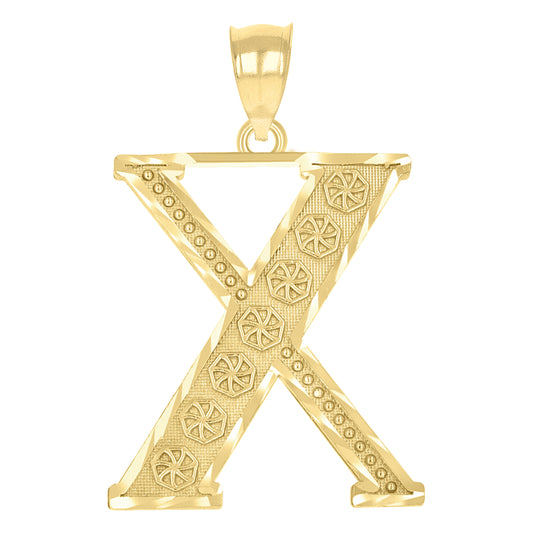 10k Yellow Gold Unisex Initial Alphabet X Charm Pendant