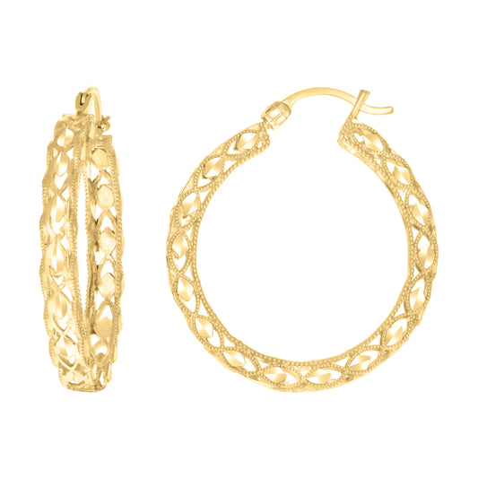 10k Yellow Gold Womens Hollow Round Hoop Earrings