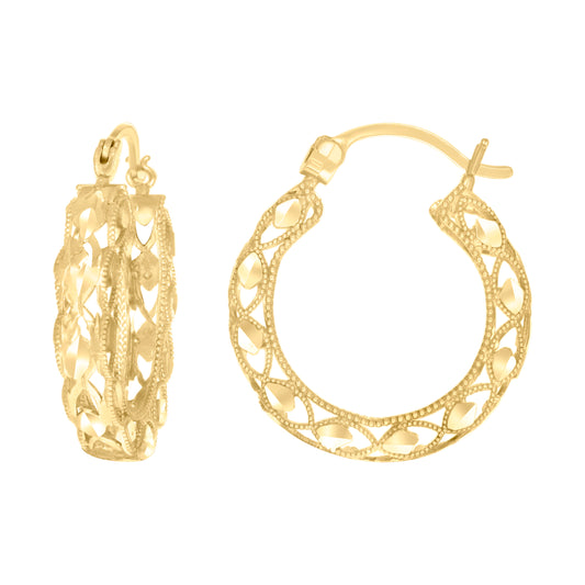 10k Yellow Gold Womens Hollow Round Hoop Earrings