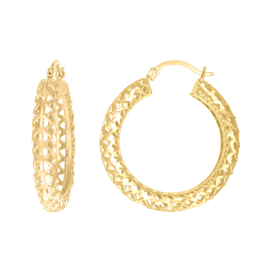 10k Yellow Gold Womens Hollow Round Hoop Earrings