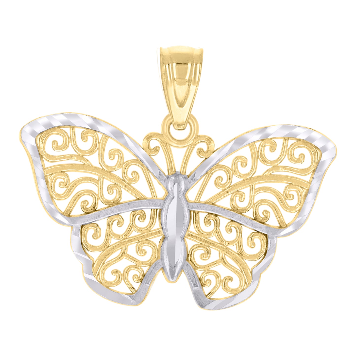 10k Two tone Gold Womens Butterfly Fashion Charm Pendant